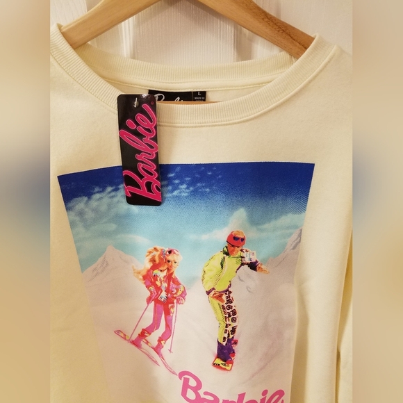 NWT Barbie Ken Apres Ski Graphic Women's Sweatshirt Size  Large  Pale Yellow - Picture 2 of 10